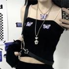 Beaded Shoulder Strap Butterfly Cropped Top