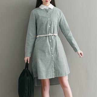 Striped Long-sleeve Shirt Dress With Belt