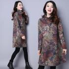 Mock Turtleneck Long-sleeve Printed Dress
