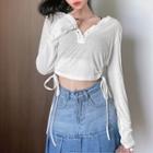 Long-sleeve Drawstring Cropped Henley T-shirt