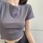 Short-sleeve Heart Embroidered Slim-fit T-shirt