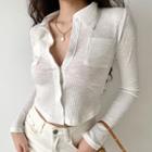 Long-sleeve Lapel Dual-pocket Single-breasted Top