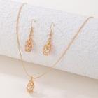 Set: Rhinestone Drop Earring + Pendant Necklace 22183 - Gold - One Size