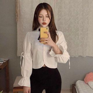 Tie-neck Bell-sleeve Cropped Blouse White - One Size