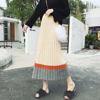 Accordion Pleat Knit Midi A-line Skirt