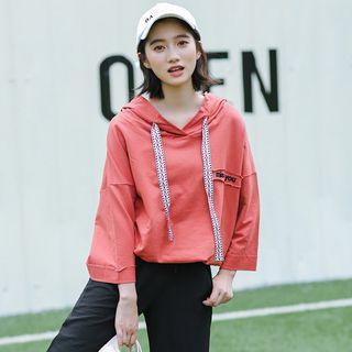 Oversize Long-sleeve Lettering Hooded Pullover