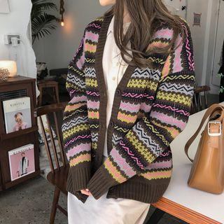 Nordic Pattern Knit Cardigan Khaki - One Size