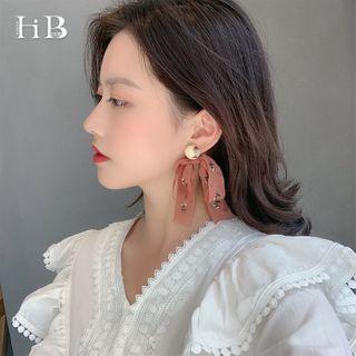 Floral Print Bow Drop Earring