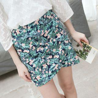 Floral Print Folded Mini Skirt