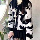 Cow Print Zipped Jacket Black & White - One Size