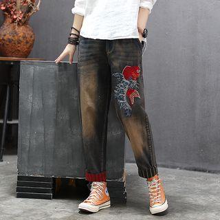 Goldfish Embroidered Cropped Harem Jeans