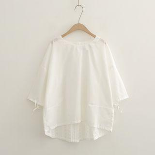 Elbow-sleeve Embroidered Panel Blouse