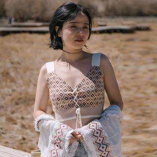 Flower Print Knit Cropped Camisole Top