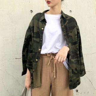 Camo Print Buttoned Jacket Camouflage - One Size