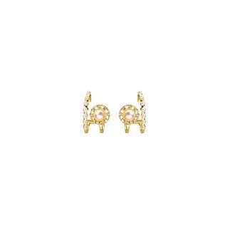 Set Of 2: Faux Pearl Rhinestone Ear Cuff E4907 - 1 Pair - Gold - One Size