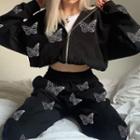 Butterfly Rhinestone Sweatpants