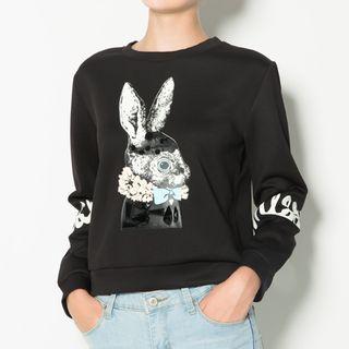 Embellished Rabbit Print Sweatshirt
