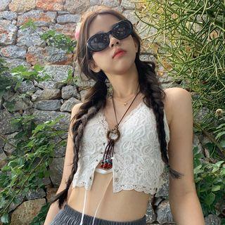 Lace-up Lace Cropped Camisole Top White - One Size