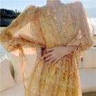 3/4-sleeve Print Cutout Dress
