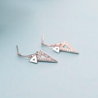 925 Sterling Silver Triangle Rhinestone Drop Earring Stud Earring - Silver Stud - 1 Pair - Silver - One Size