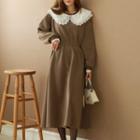 Lace-collar Gathered Long Dress