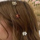 Set Of 7: Flower Resin Hair Clamp Set Of 7 Pcs - Mixed Color - Black & Coffee & Pink - One Size