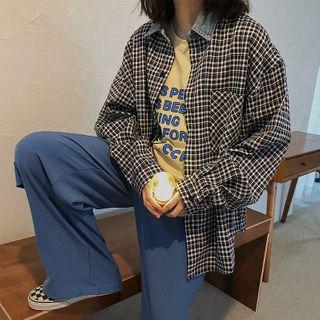 Plaid Letter Print Shirt Jacket