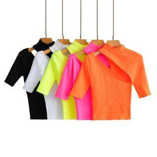 Asymmetrical Short-sleeve Cutout Knit Top