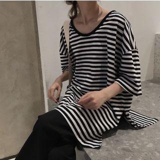 Elbow-sleeve Striped T-shirt / Straight-fit Pants