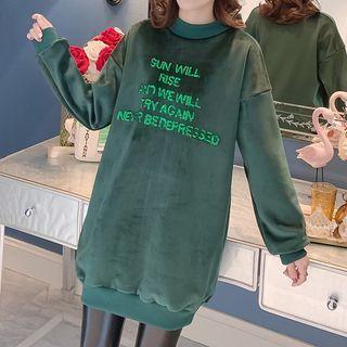 Mock-neck Lettering Velvet Sweatshirt