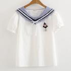 Short-sleeve Sailor-collar T-shirt White - One Size