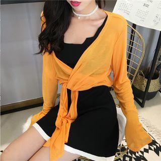 Plain Tie Waist Long Sleeve Top