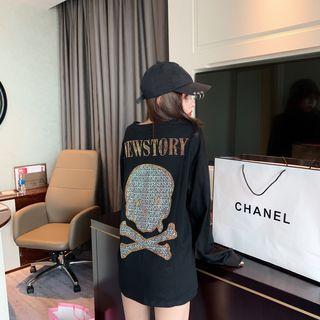 Printed Glitter Long-sleeve Pullover Black - One Size