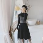 Set: A-line Knit Dress + Plaid Knit Camisole