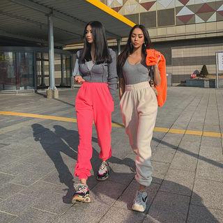 Liphop Embroidered Polar-fleece Jogger Pants