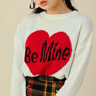 Lettering Heart Drop-shoulder Sweater