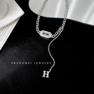 Lettering Rhinestone Necklace Necklace - Lettering H - Silver - One Size
