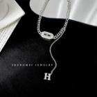 Lettering Rhinestone Necklace Necklace - Lettering H - Silver - One Size