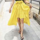Double-layer Linen A-line Midi Skirt