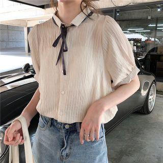 Bow-accent Short-sleeve Chiffon Blouse