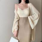 Spaghetti Strap Two-tone Knit Dress / Long Cardigan