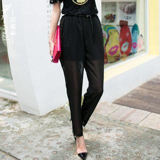 Inset Shorts Chiffon Sheer Harem Pants