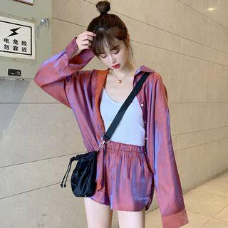 Plain Oversize Shirt / Elastic-waist Shorts / Side-slit Wide-leg Pants