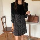 Long-sleeve Dot Print Mini Dress / Cape