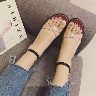 Transparent Cross Strap Block Heel Sandals