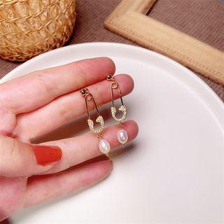Freshwater Pearl Alloy Safety Pin Dangle Earring