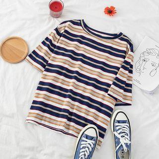 Short-sleeve Striped T-shirt Stripe - White - One Size