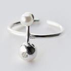 925 Sterling Silver Faux Pearl Open Ring
