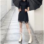 Traditional Chinese Short-sleeve Lace Trim A-line Mini Dress