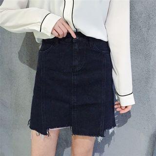 Fringed Irregular Denim Skirt